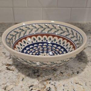 Blue Rose Polish Pottery large serving bowl in the "Evergreen" pattern Vintage